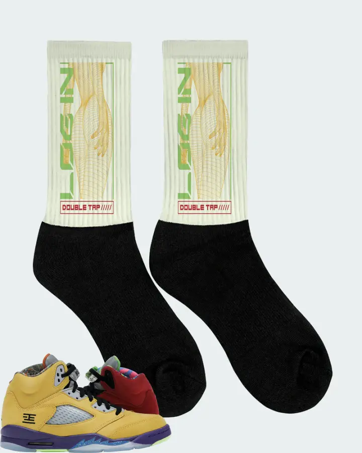 Jordan 5 Retro Sneaker Matching Citron Socks (LOGIN) - View 2