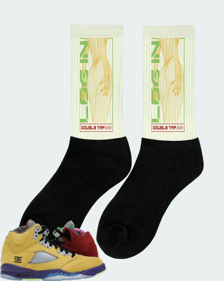 Jordan 5 Retro Sneaker Matching Citron Socks (LOGIN) - View 3