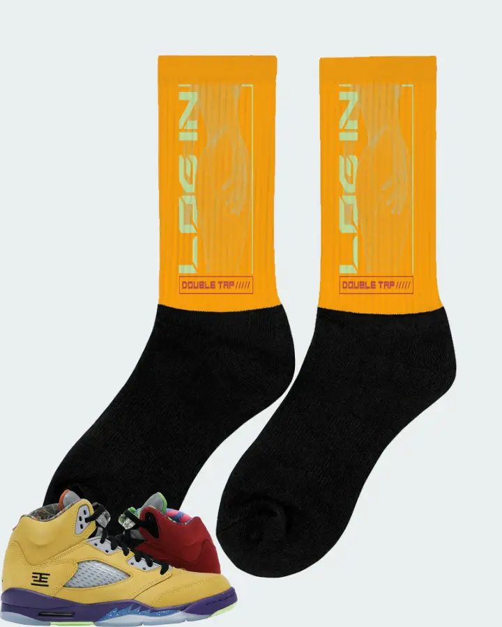 Jordan 5 Retro Sneaker Matching Gold Socks (LOGIN) - View 3
