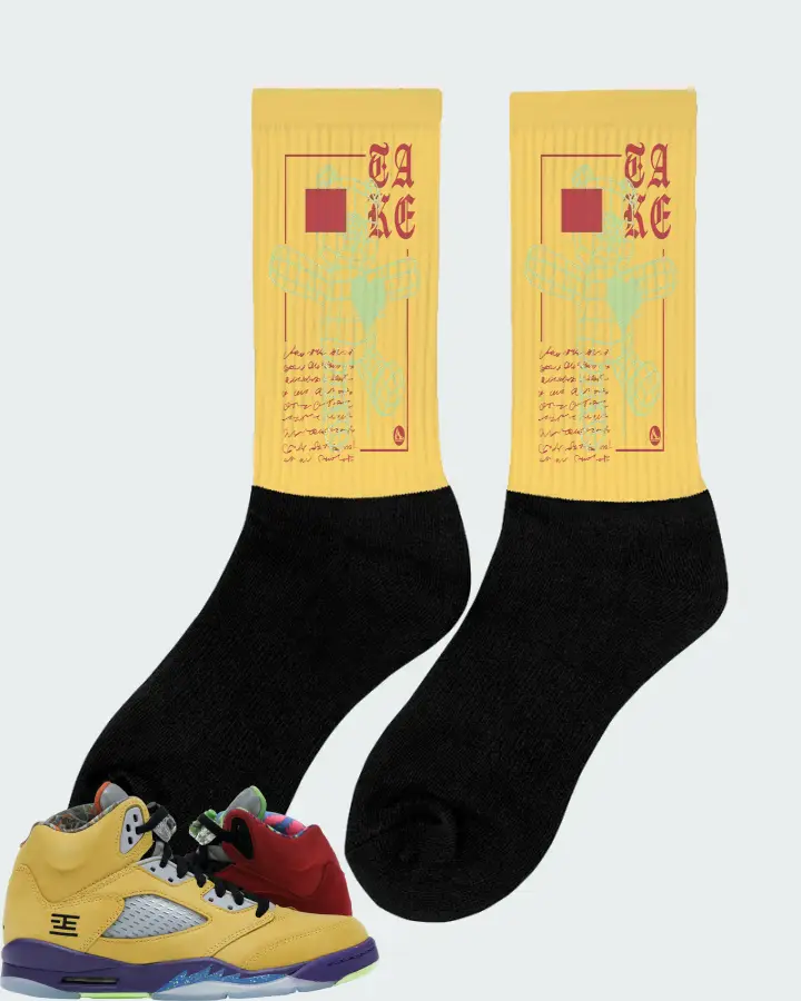 Jordan 5 Retro Sneaker Matching Yellow Socks (TAKE) - View 3