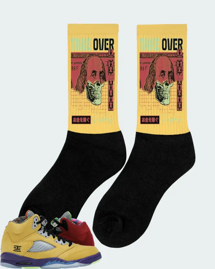 Jordan 5 Retro Sneaker Matching Yellow Socks (Take Over) - View 3