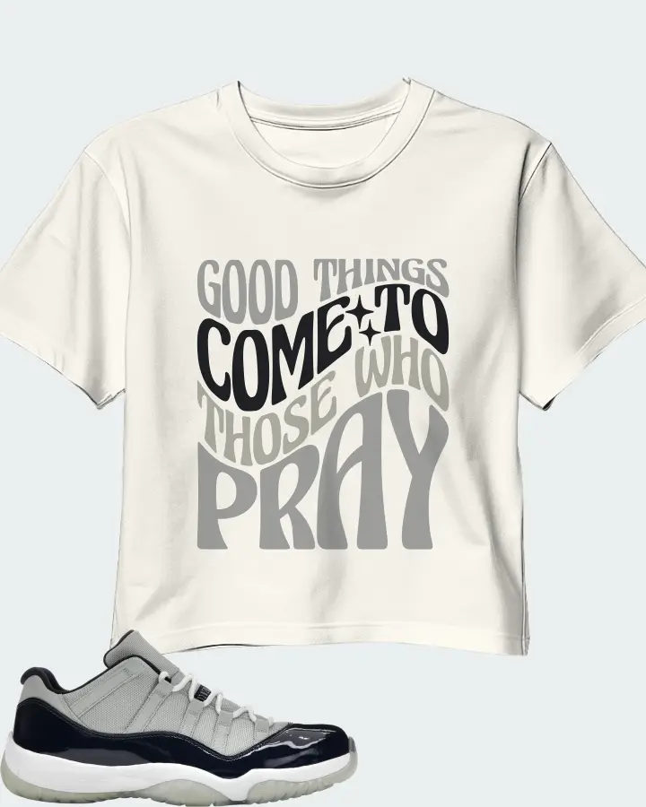 Jordan 11 Retro Low Sneaker Matching Ecru White Crop Top - Good Things Come To Those Who Pray