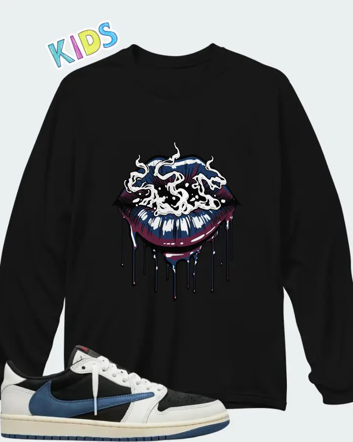 Air Jordan 1 Low Travis Scott Navy Matching Kid's Long Sleeve T-Shirt