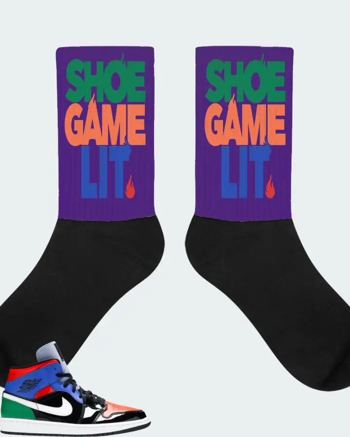 Jordan 1 Mid Sneaker Matching Purple Socks - Shoe Game Lit Classic