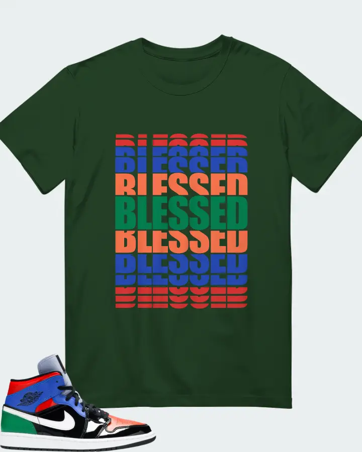 Jordan 1 Mid Sneaker Matching Forest T-Shirt - BLESSED Many Times