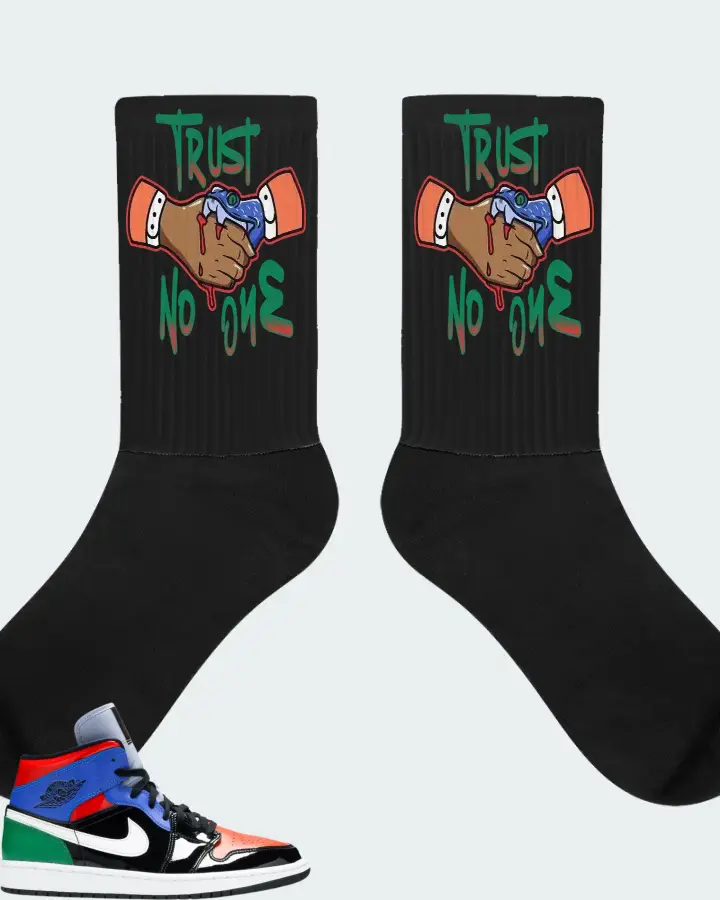 Jordan 1 Mid Sneaker Matching Black Socks - Trust No One