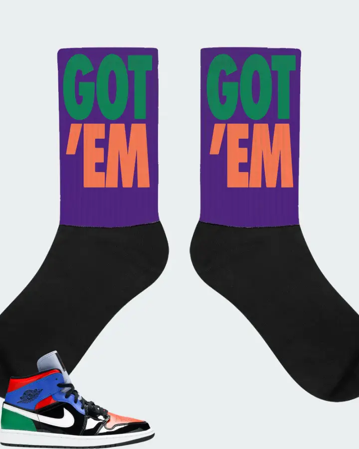 Jordan 1 Mid Sneaker Matching Purple Socks - Got Em