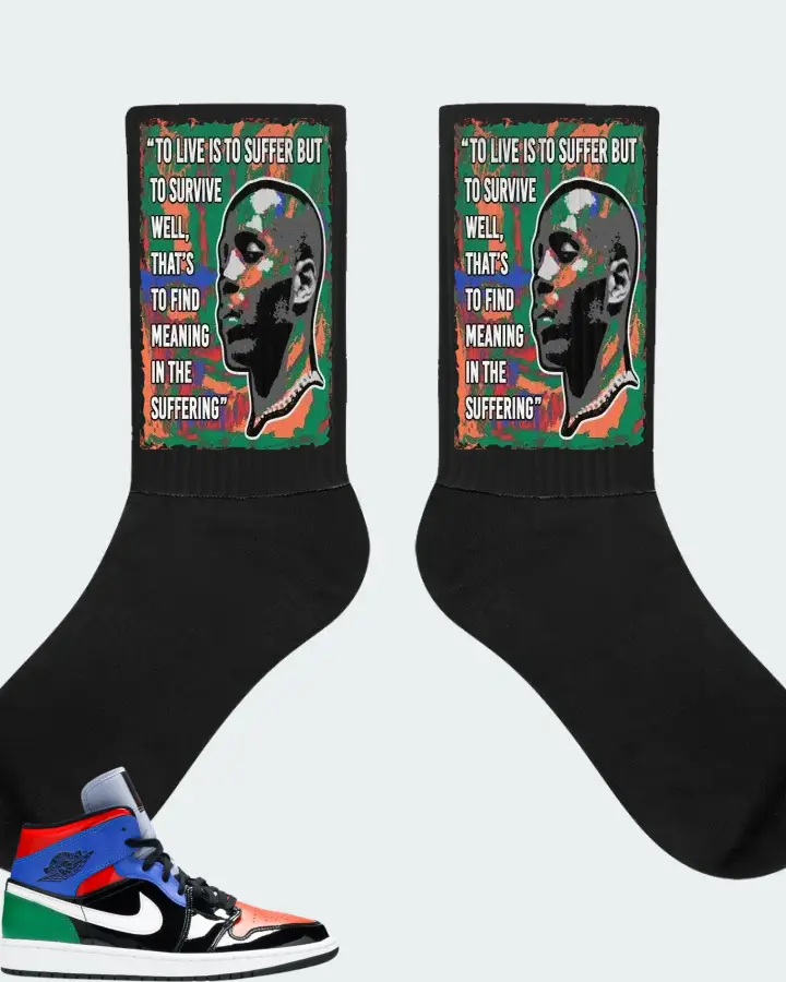 Jordan 1 Mid Sneaker Matching Black Socks - DMX Suffer Quote
