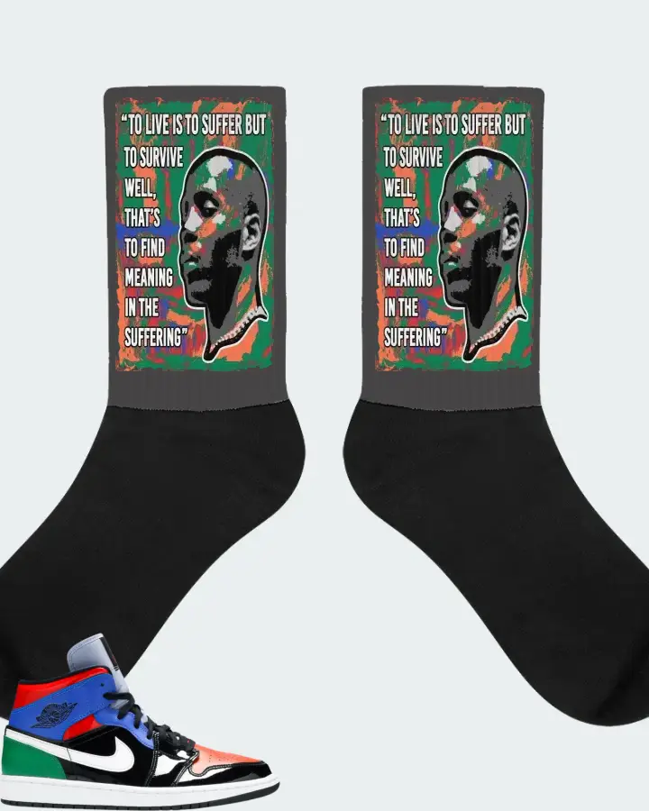 Jordan 1 Mid Sneaker Matching Dark Grey Socks - DMX Suffer Quote
