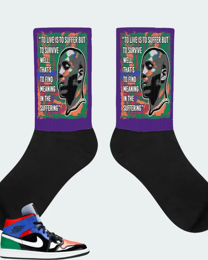 Jordan 1 Mid Sneaker Matching Purple Socks - DMX Suffer Quote