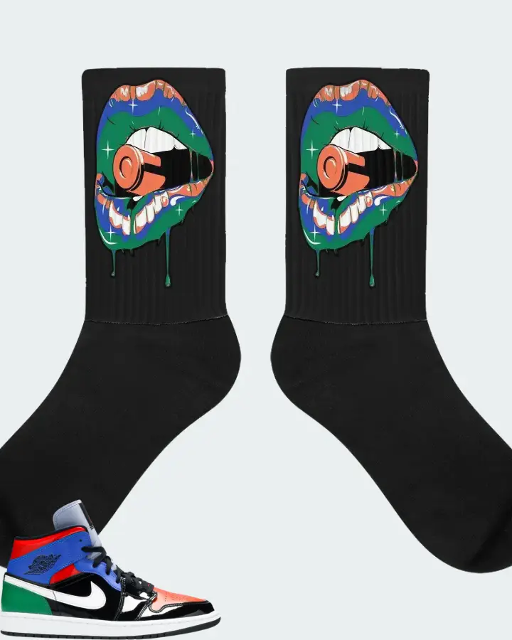 Jordan 1 Mid Sneaker Matching Black Socks - Kiss of Death