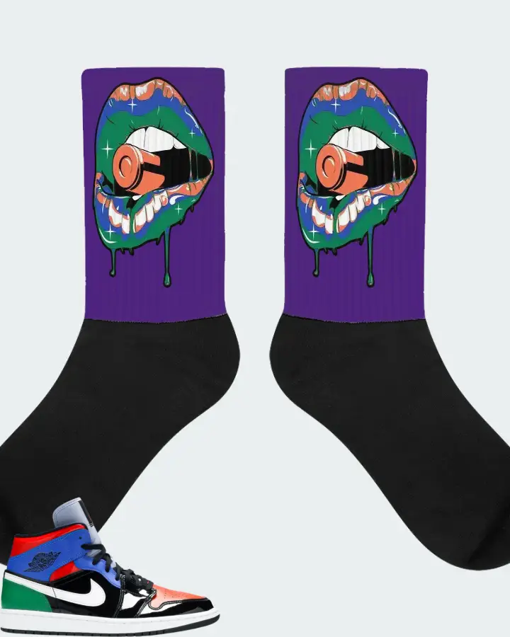 Jordan 1 Mid Sneaker Matching Purple Socks - Kiss of Death