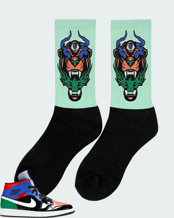 Jordan 1 Mid Sneaker Matching Mint Socks (The Beast) - View 3