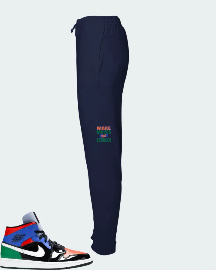 Jordan 1 Mid Sneaker Matching Navy Joggers - Make Moves Not Excuses