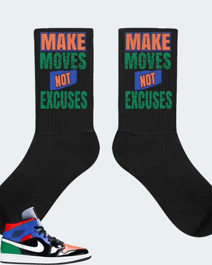 Jordan 1 Mid Sneaker Matching Black Socks - Make Moves Not Excuses