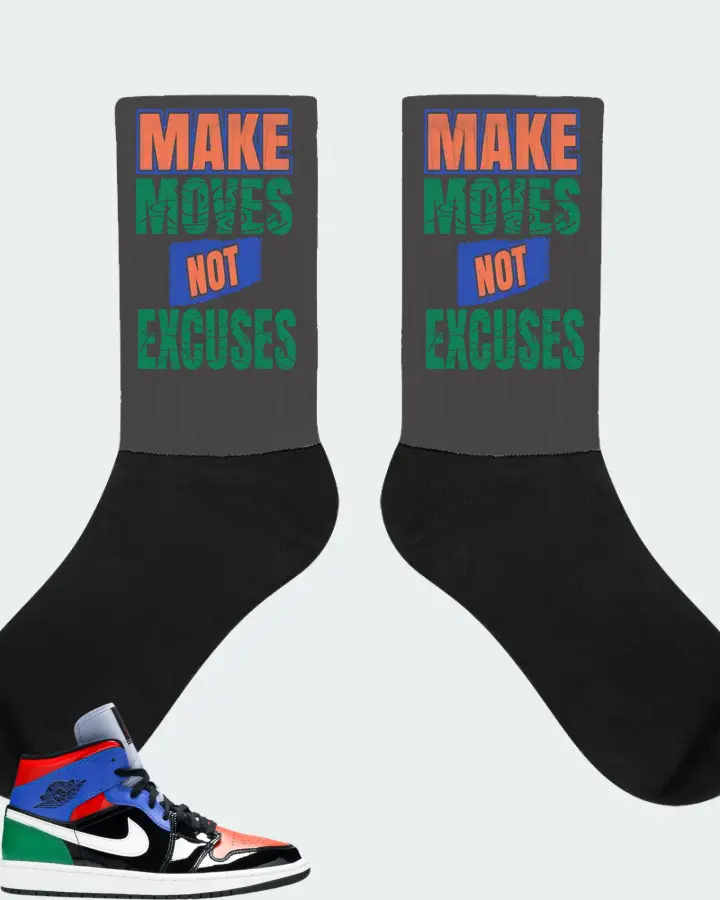 Jordan 1 Mid Sneaker Matching Dark Grey Socks - Make Moves Not Excuses
