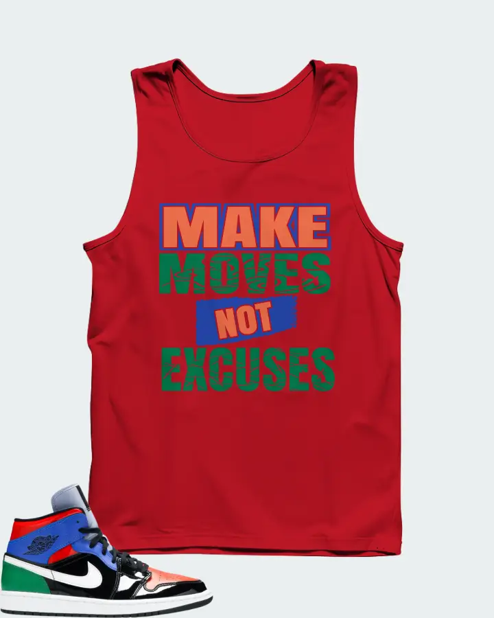 Jordan 1 Mid Sneaker Matching Red Tank Top - Make Moves Not Excuses
