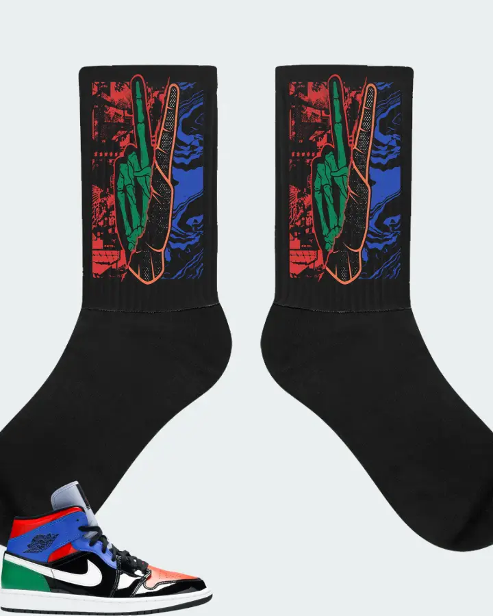 Jordan 1 Mid Sneaker Matching Black Socks - Peace of mind