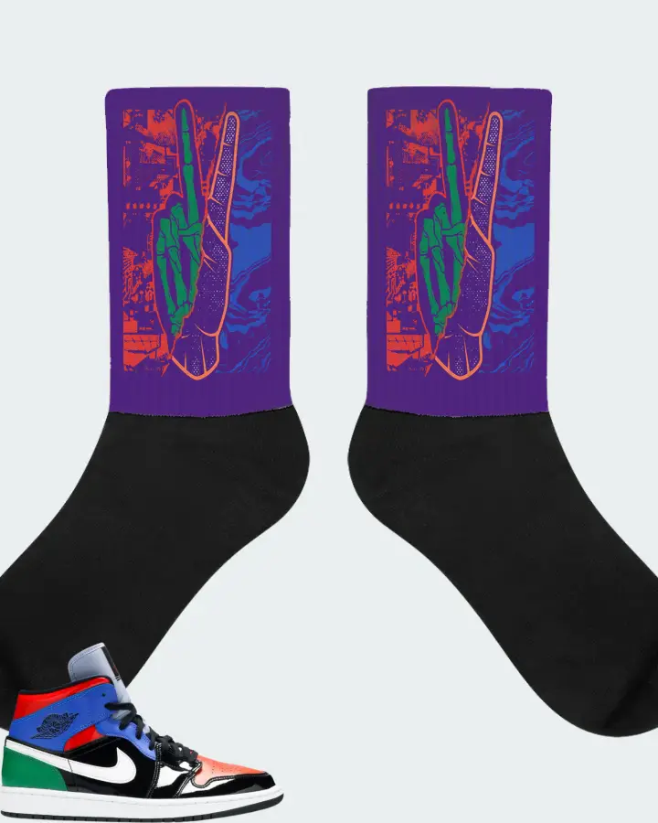 Jordan 1 Mid Sneaker Matching Purple Socks - Peace of mind