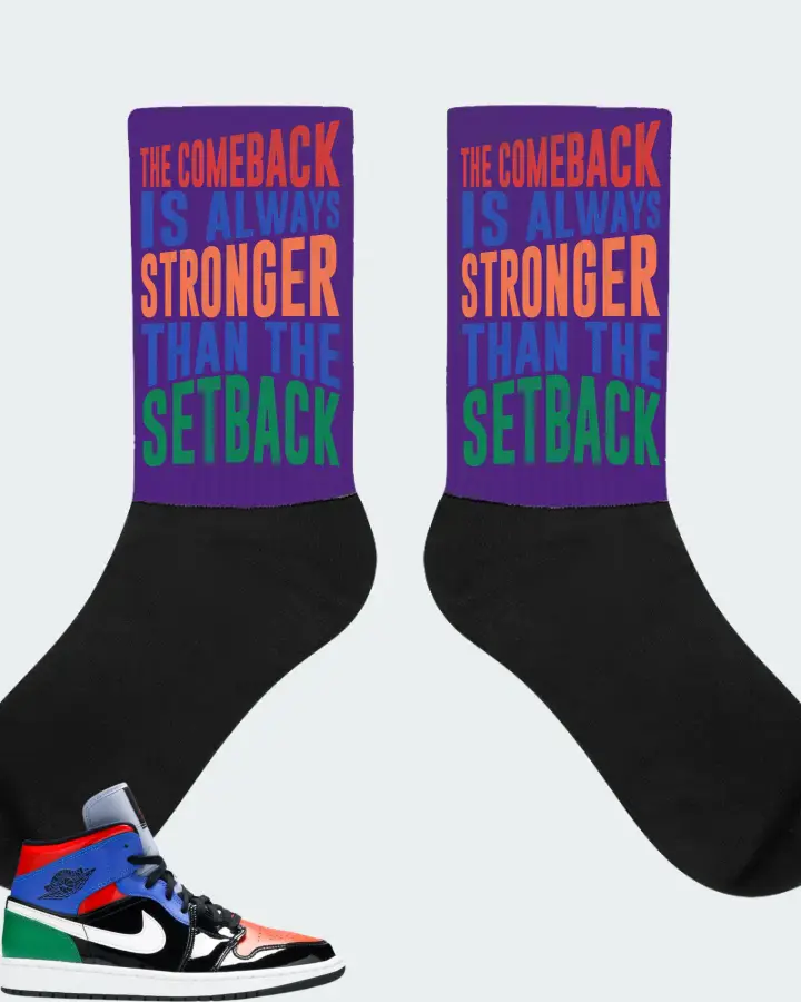 Jordan 1 Mid Sneaker Matching Purple Socks - The Comeback