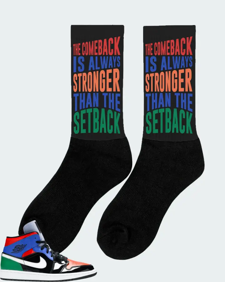 Jordan 1 Mid Sneaker Matching Black Socks (The Comeback) - View 3