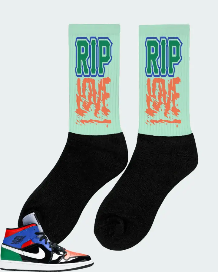Jordan 1 Mid Sneaker Matching Mint Socks (RIP Love) - View 3
