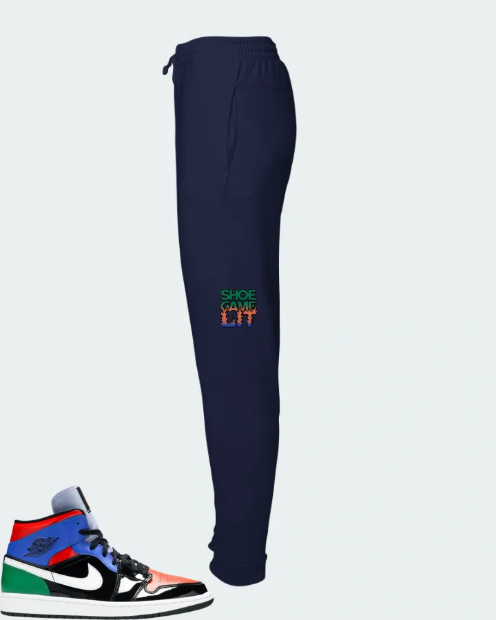 Jordan 1 Mid Sneaker Matching Navy Joggers - Shoe Game Lit Refreshed