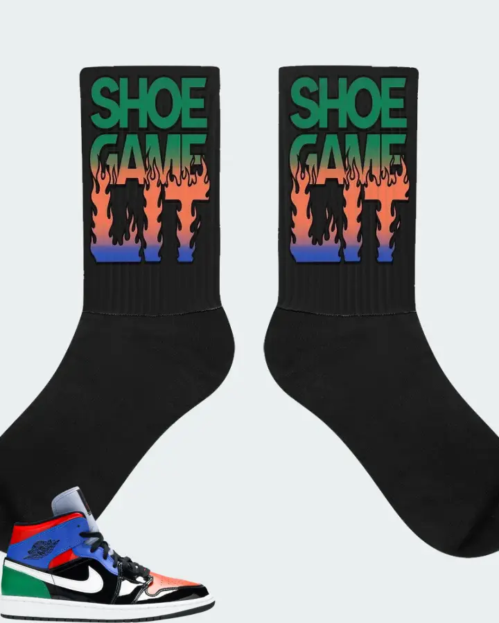 Jordan 1 Mid Sneaker Matching Black Socks - Shoe Game Lit Refreshed
