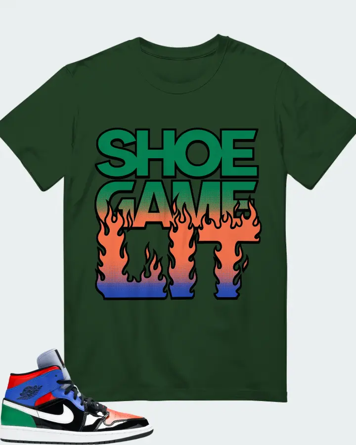 Jordan 1 Mid Sneaker Matching Forest T-Shirt - Shoe Game Lit Refreshed