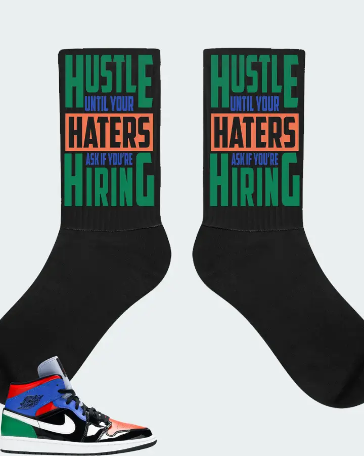 Jordan 1 Mid Sneaker Matching Black Socks - HUSTLE UNTIL YOUR HATERS