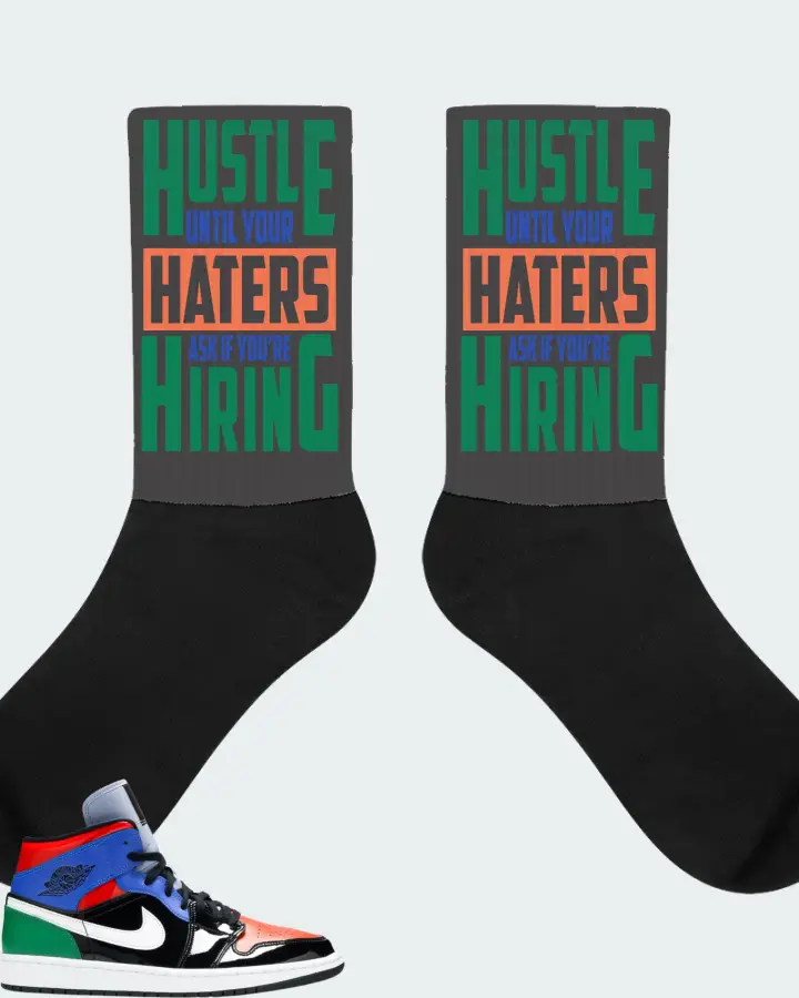 Jordan 1 Mid Sneaker Matching Dark Grey Socks - HUSTLE UNTIL YOUR HATERS