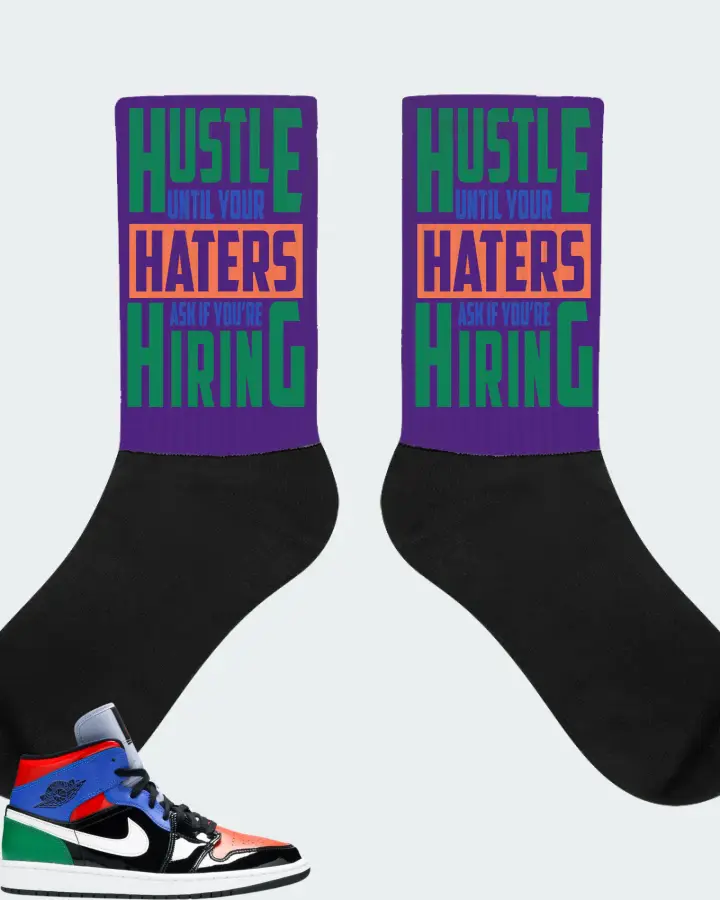 Jordan 1 Mid Sneaker Matching Purple Socks - HUSTLE UNTIL YOUR HATERS