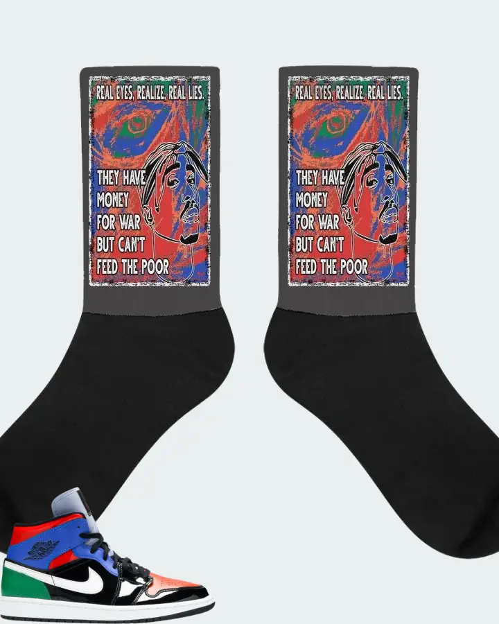 Jordan 1 Mid Sneaker Matching Dark Grey Socks - TUPAC Real Eyes Realize Real Lies