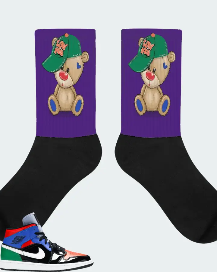 Jordan 1 Mid Sneaker Matching Purple Socks - LOW KEY BEAR