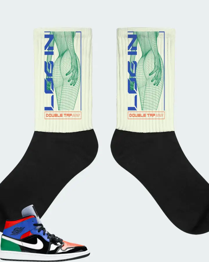 Jordan 1 Mid Sneaker Matching Citron Socks (LOGIN) - View 1