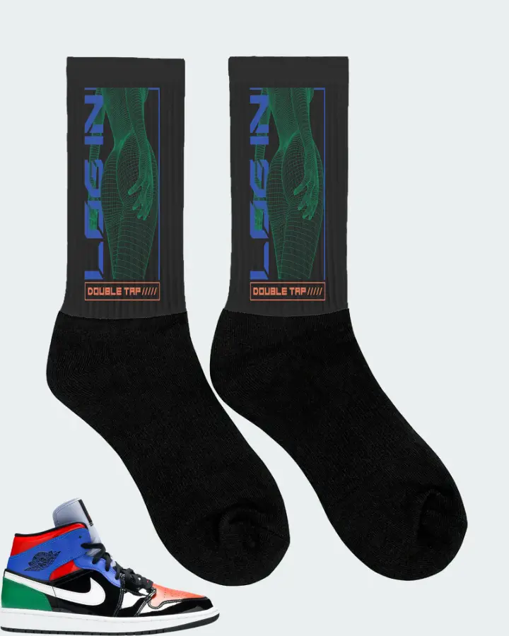 Jordan 1 Mid Sneaker Matching Black Socks (LOGIN) - View 2