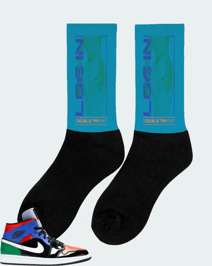 Jordan 1 Mid Sneaker Matching Aqua Socks (LOGIN) - View 3