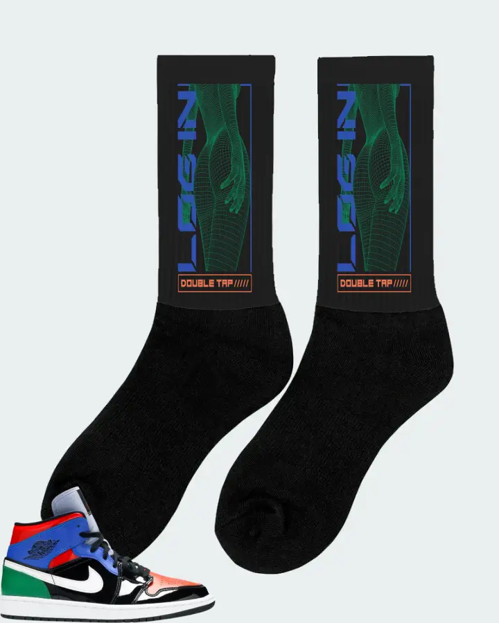 Jordan 1 Mid Sneaker Matching Black Socks (LOGIN) - View 3