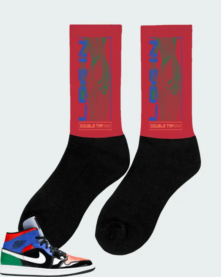 Jordan 1 Mid Sneaker Matching Red Socks (LOGIN) - View 3