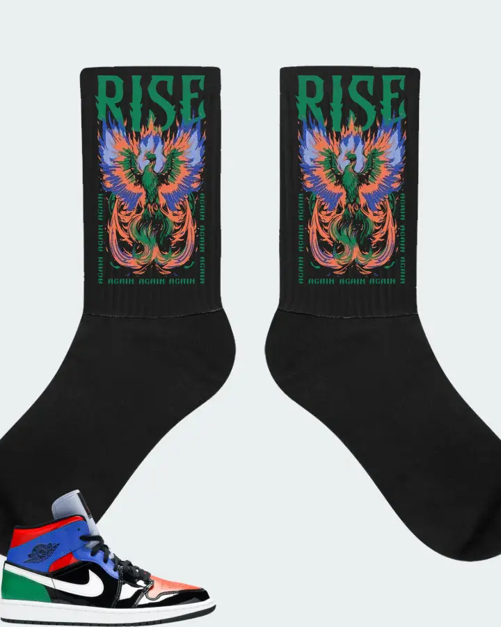 Jordan 1 Mid Sneaker Matching Black Socks - RISE