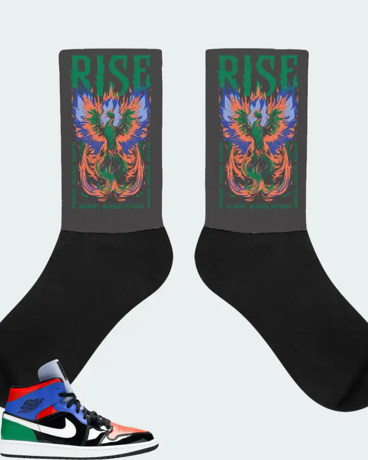 Jordan 1 Mid Sneaker Matching Dark Grey Socks - RISE