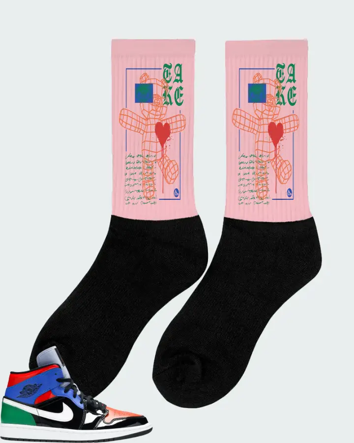 Jordan 1 Mid Sneaker Matching Pink Socks (TAKE) - View 3