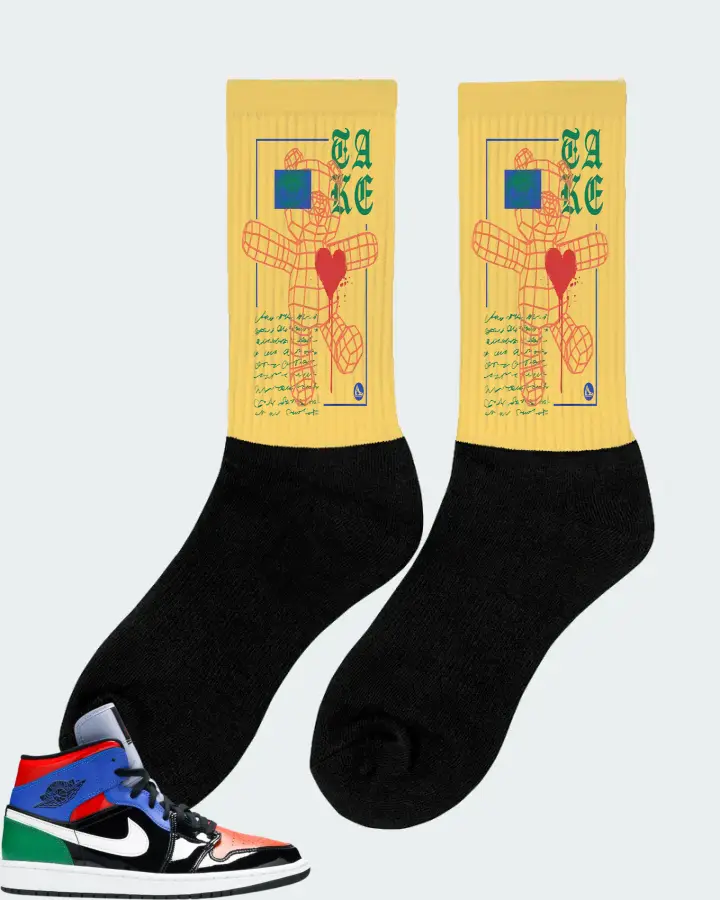 Jordan 1 Mid Sneaker Matching Yellow Socks (TAKE) - View 3