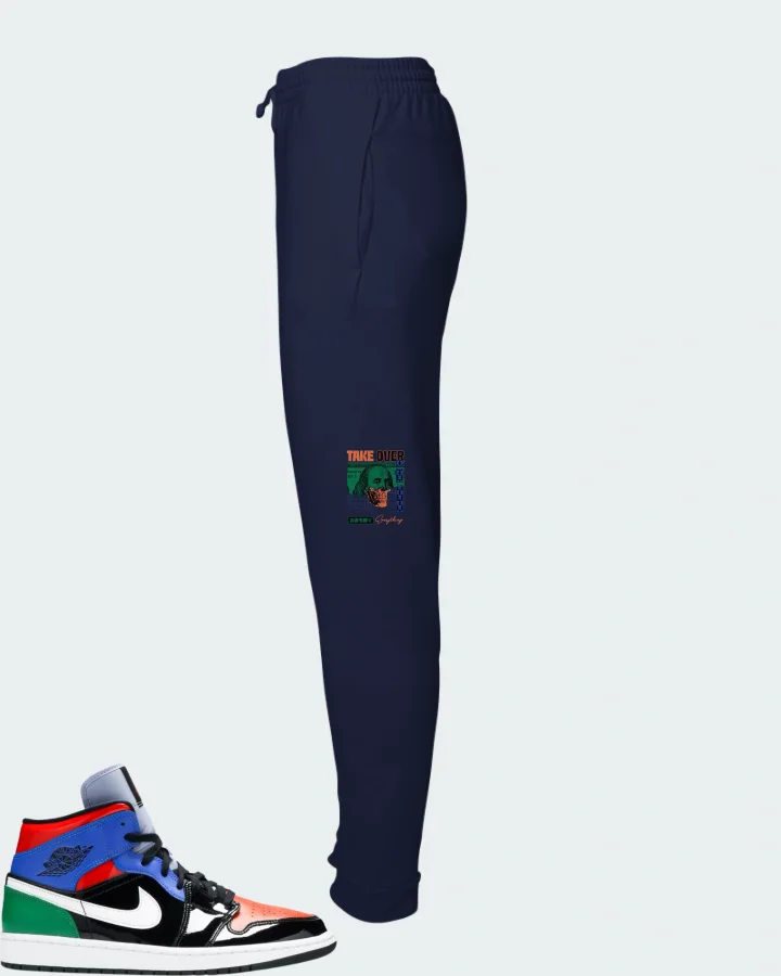 Jordan 1 Mid Sneaker Matching Navy Joggers - Take Over