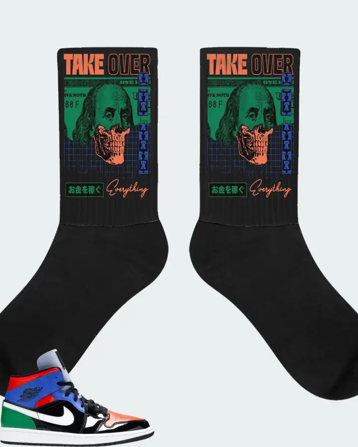 Jordan 1 Mid Sneaker Matching Black Socks - Take Over