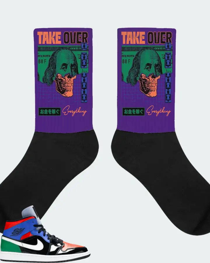 Jordan 1 Mid Sneaker Matching Purple Socks - Take Over