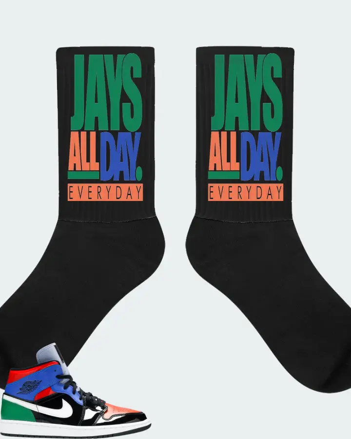 Jordan 1 Mid Sneaker Matching Black Socks - Jays All Day