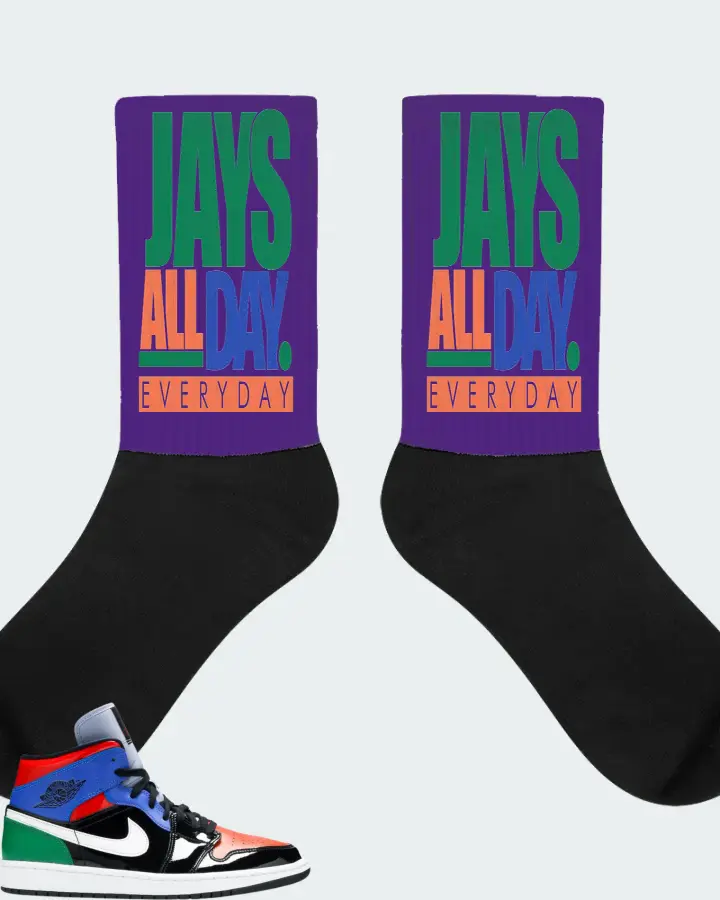 Jordan 1 Mid Sneaker Matching Purple Socks - Jays All Day