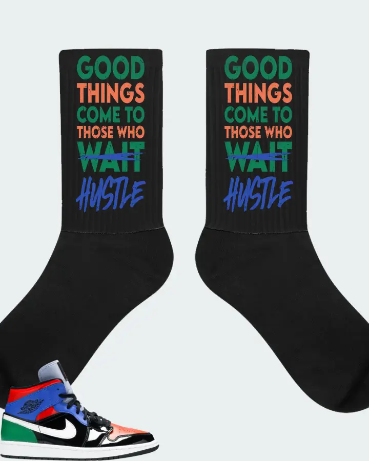 Jordan 1 Mid Sneaker Matching Black Socks - Good Things Come
