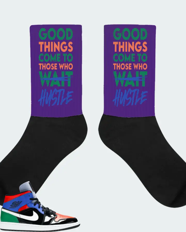 Jordan 1 Mid Sneaker Matching Purple Socks - Good Things Come